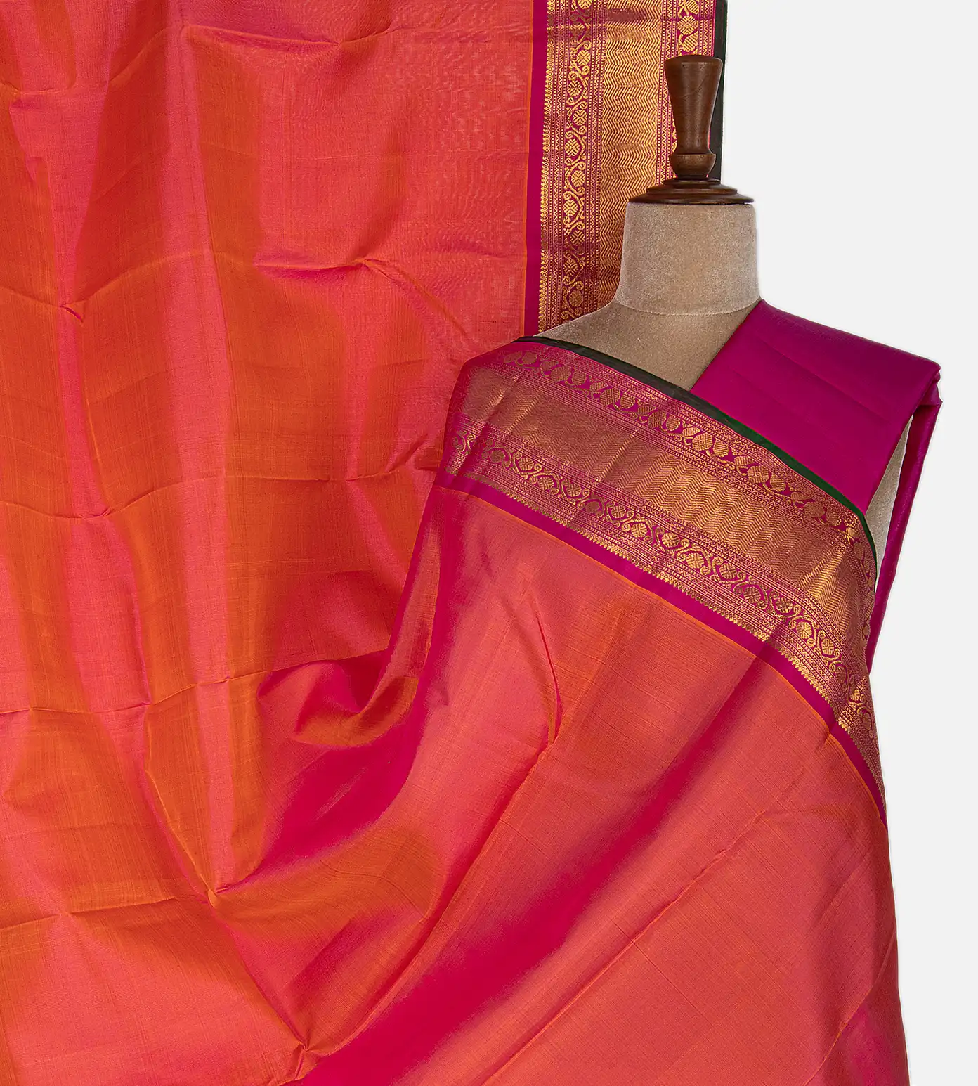 Buy Orangish Pink Kanchipuram Silk Saree