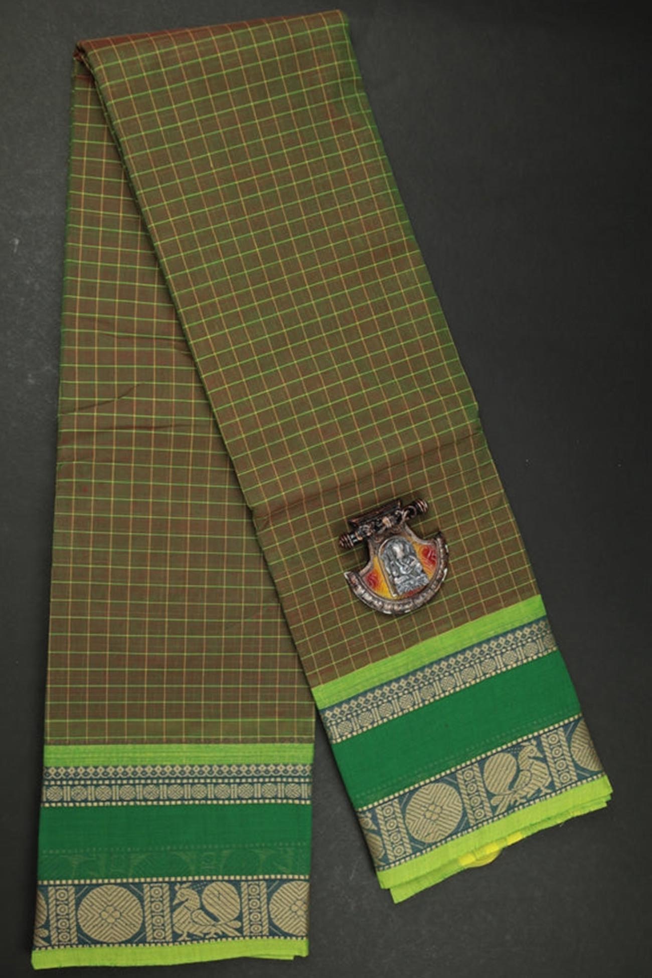 dark-olive-green-peacock-checked-sarees-ck001013-a