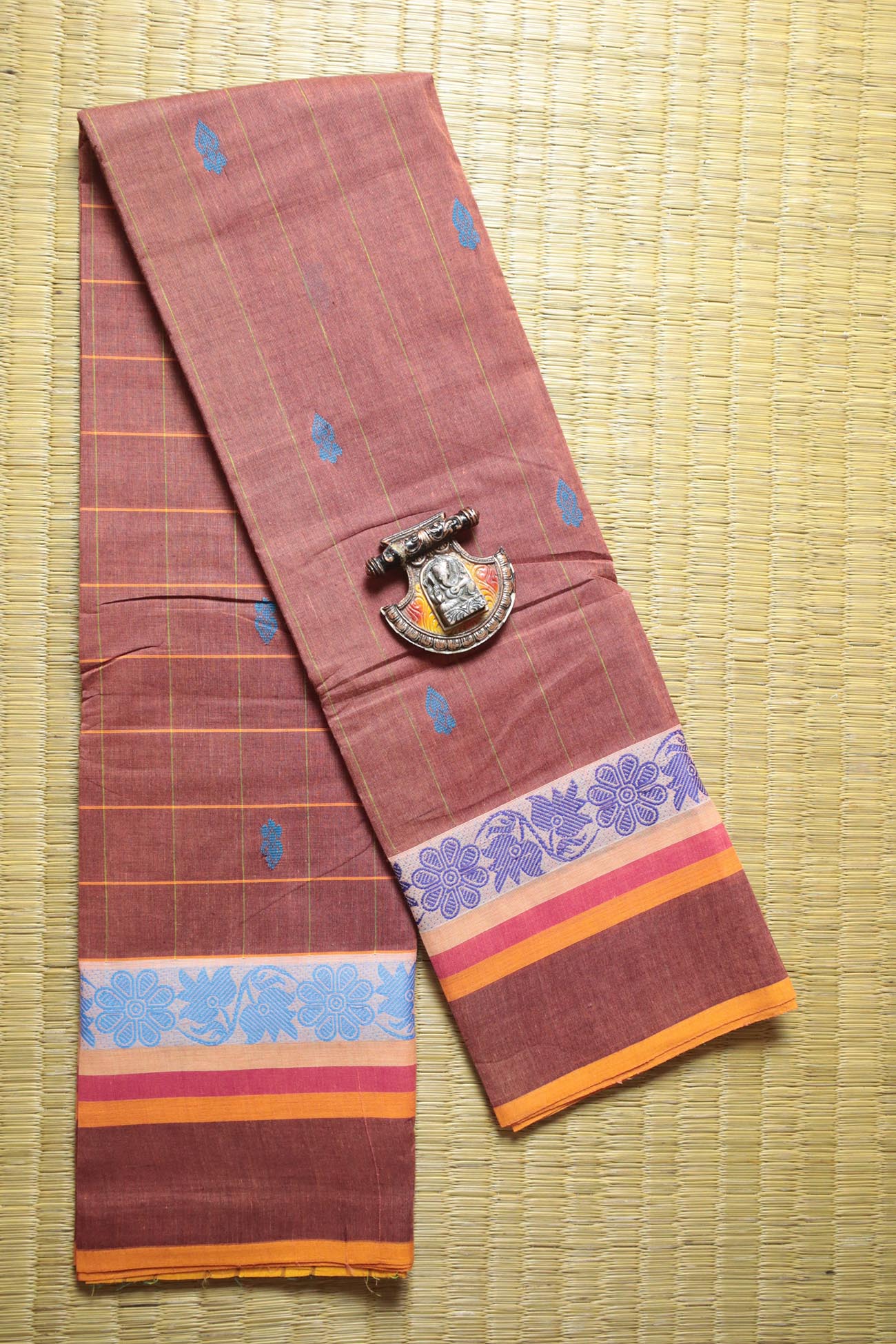 brown-flower-checked-sarees-ck001774-a