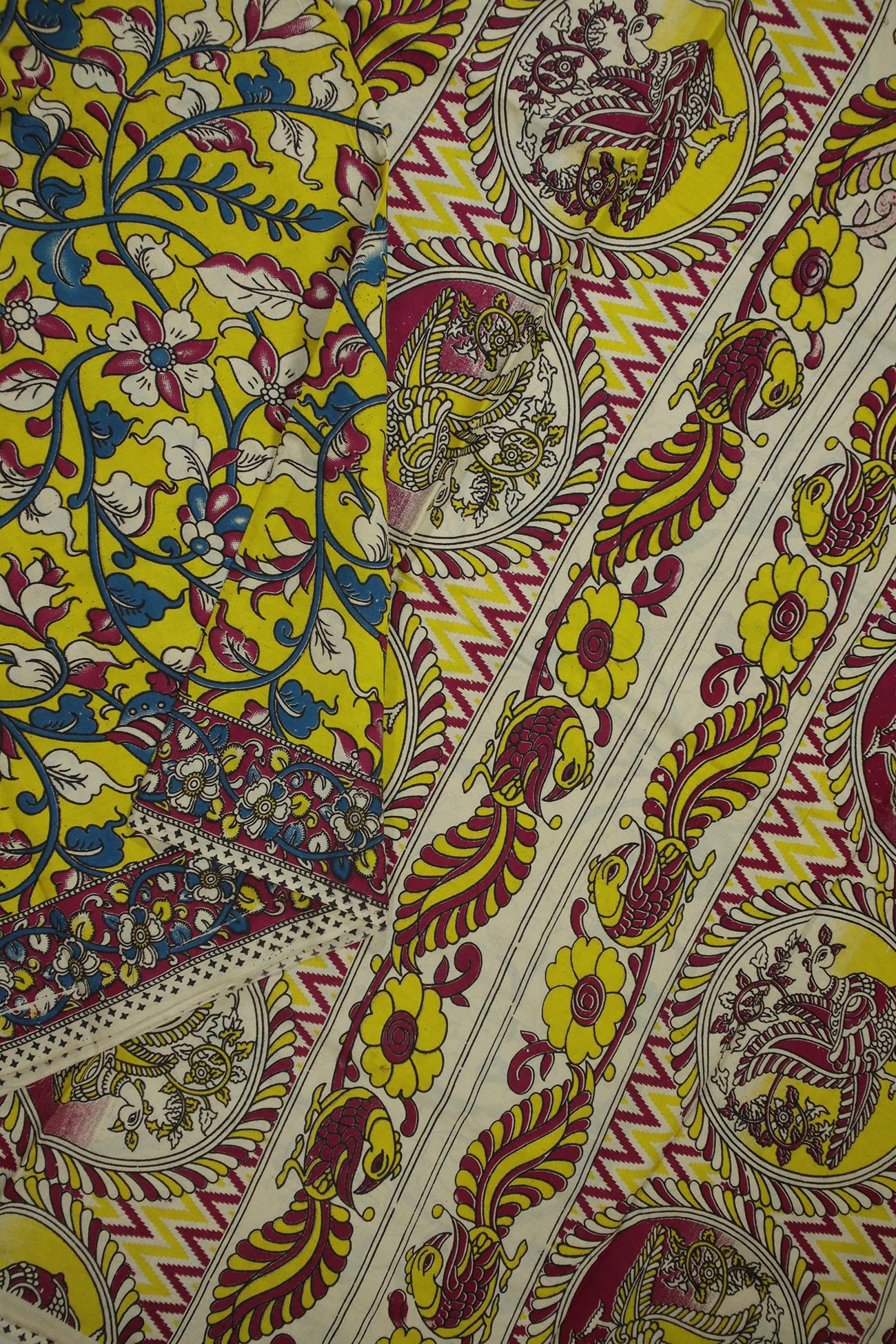 yellow-flower-kalamkari-sarees-kk001108-b