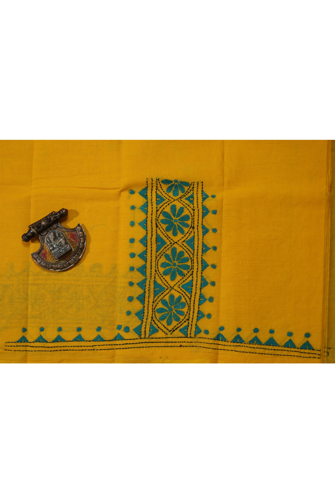 yellow-flower-kantha-work-blouse-fabric-kwb001901-a