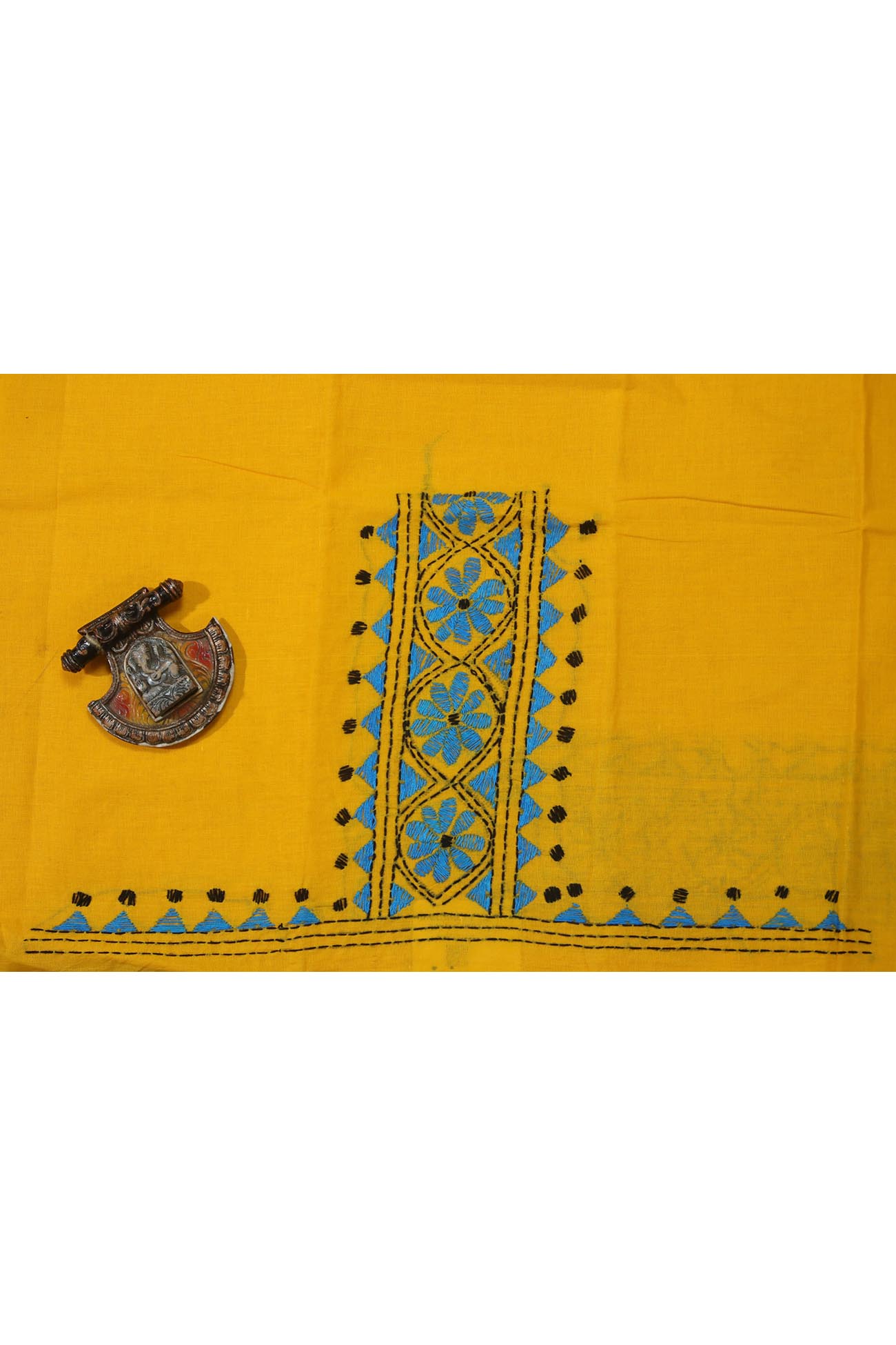 yellow-flower-kantha-work-blouse-fabric-kwb001910-a