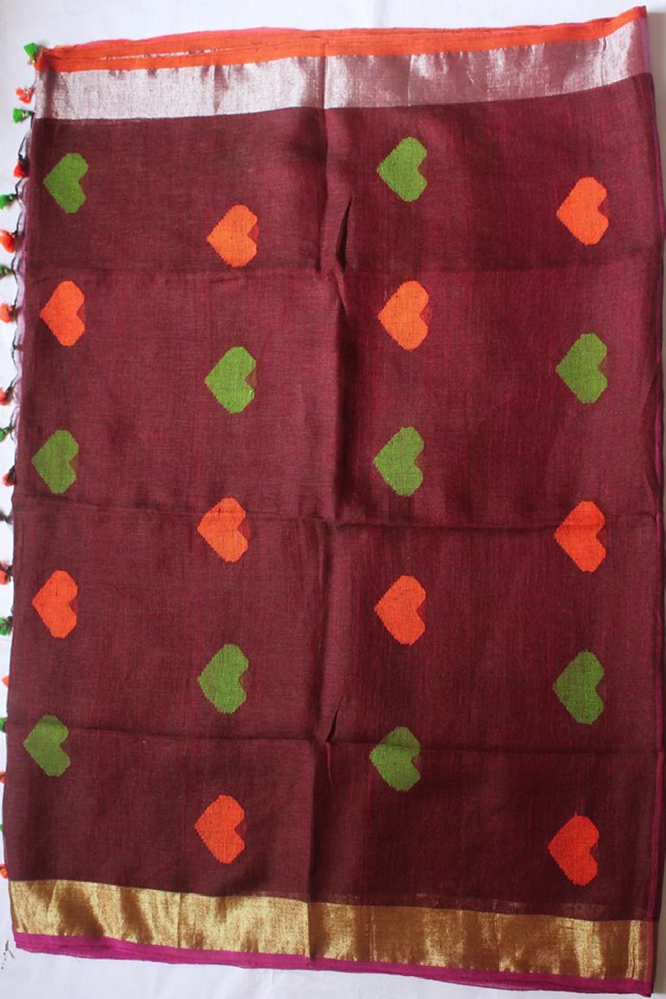 dark-red-buttas-linen-jamdani-sarees-lnj007311-a