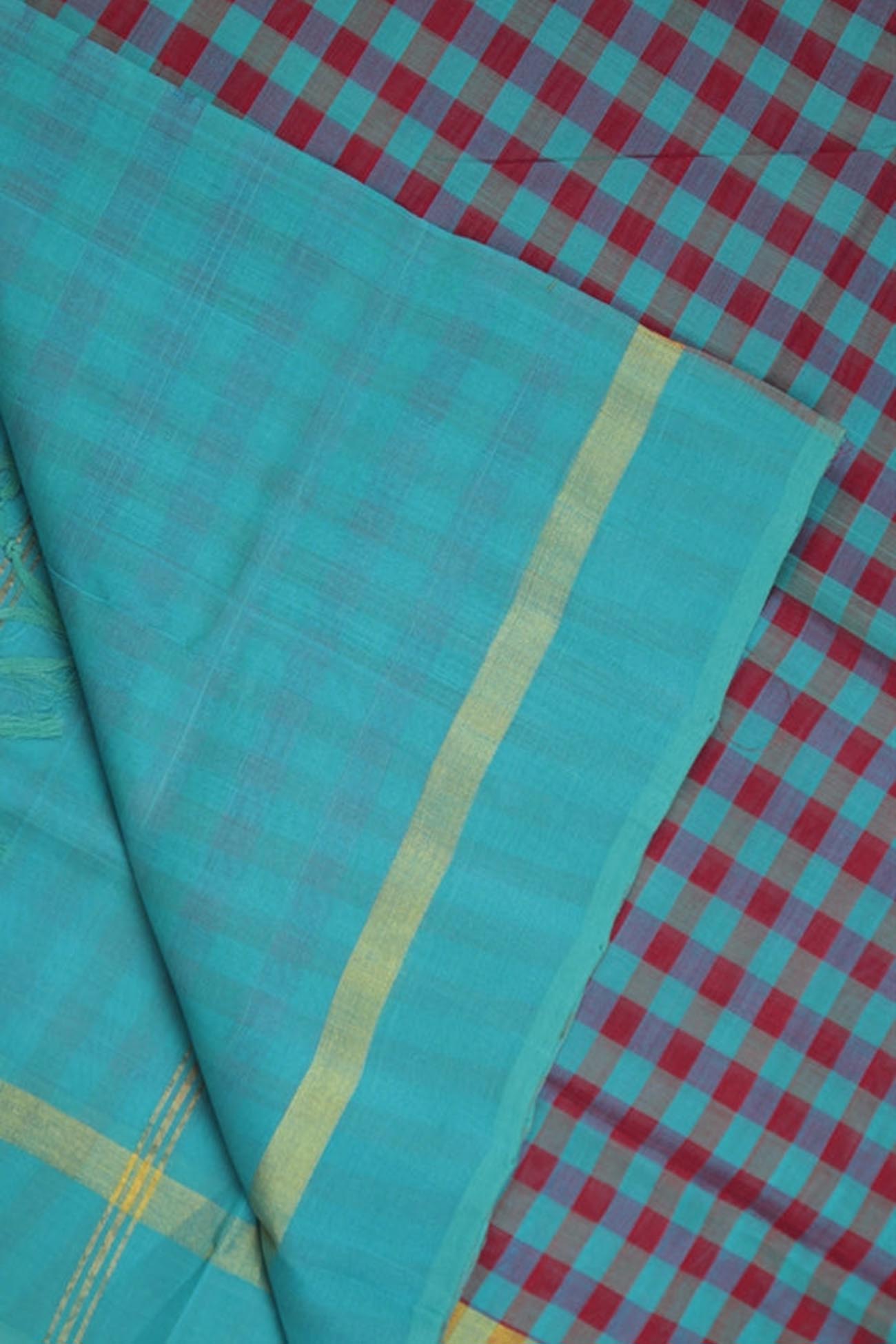 deep-sky-blue-checked-cotton-silk-sarees-sc001381-b