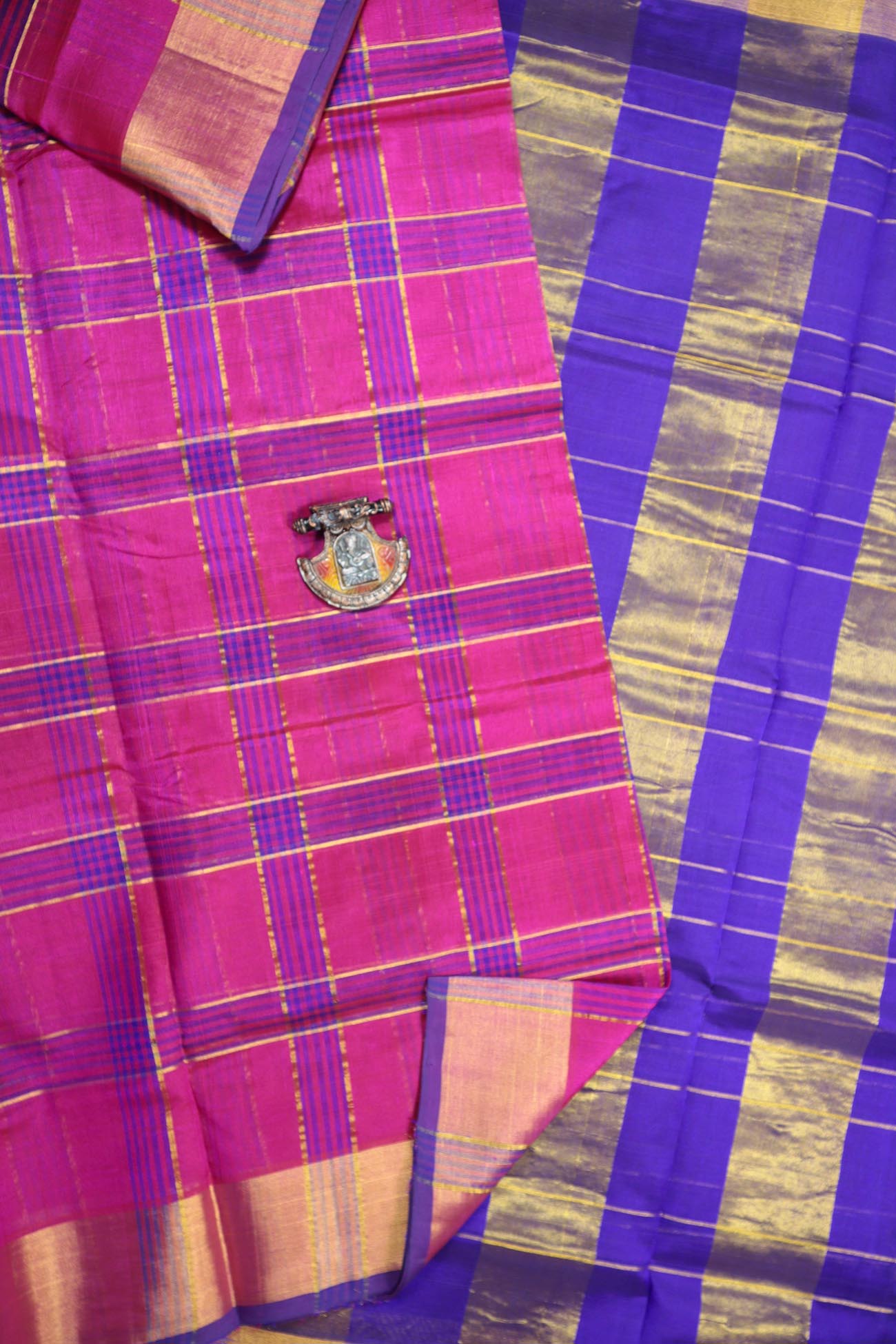 deep-pink-checked-cotton-silk-sarees-sc001945-a