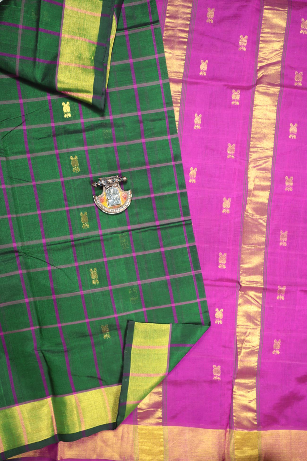 dark-green-checked-cotton-silk-sarees-sc001963-a