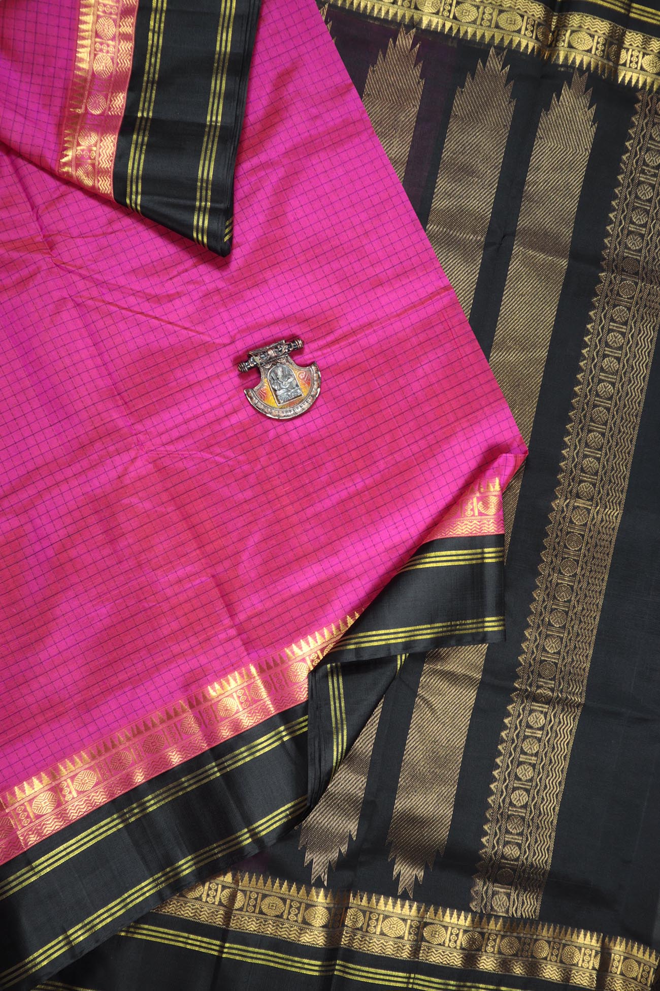 deep-pink-checked-cotton-silk-sarees-sc002071-a