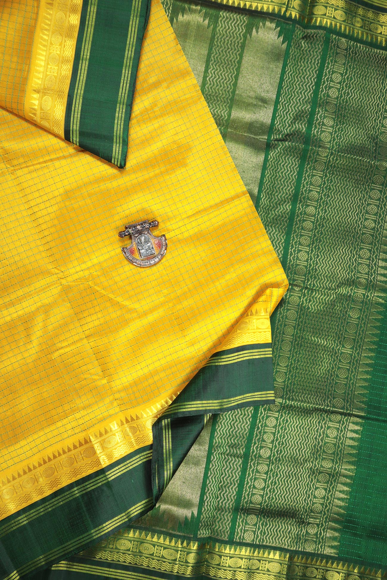 yellow-green-checked-cotton-silk-sarees-sc002075-b