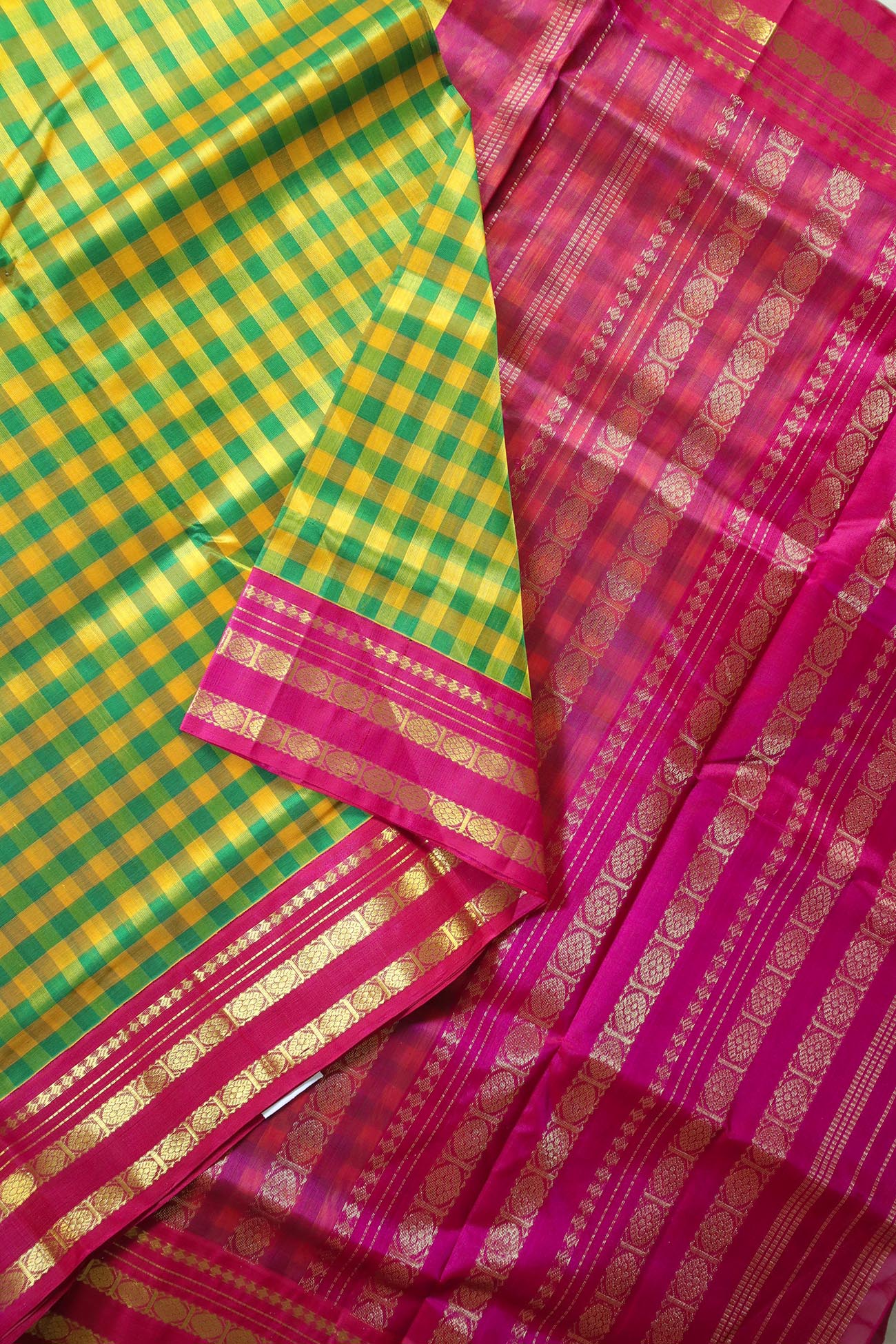 yellow-checked-cotton-silk-sarees-sc002250-b