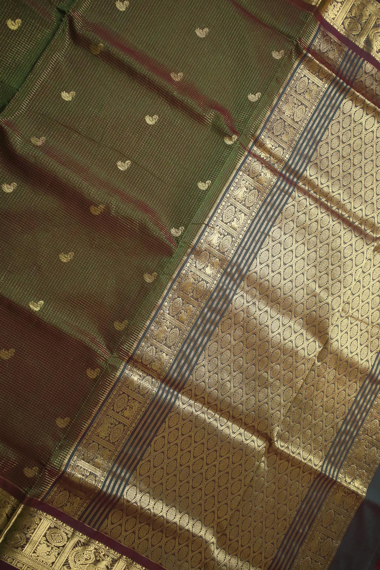 olive-drab-checked-cotton-silk-sarees-sc002425-b