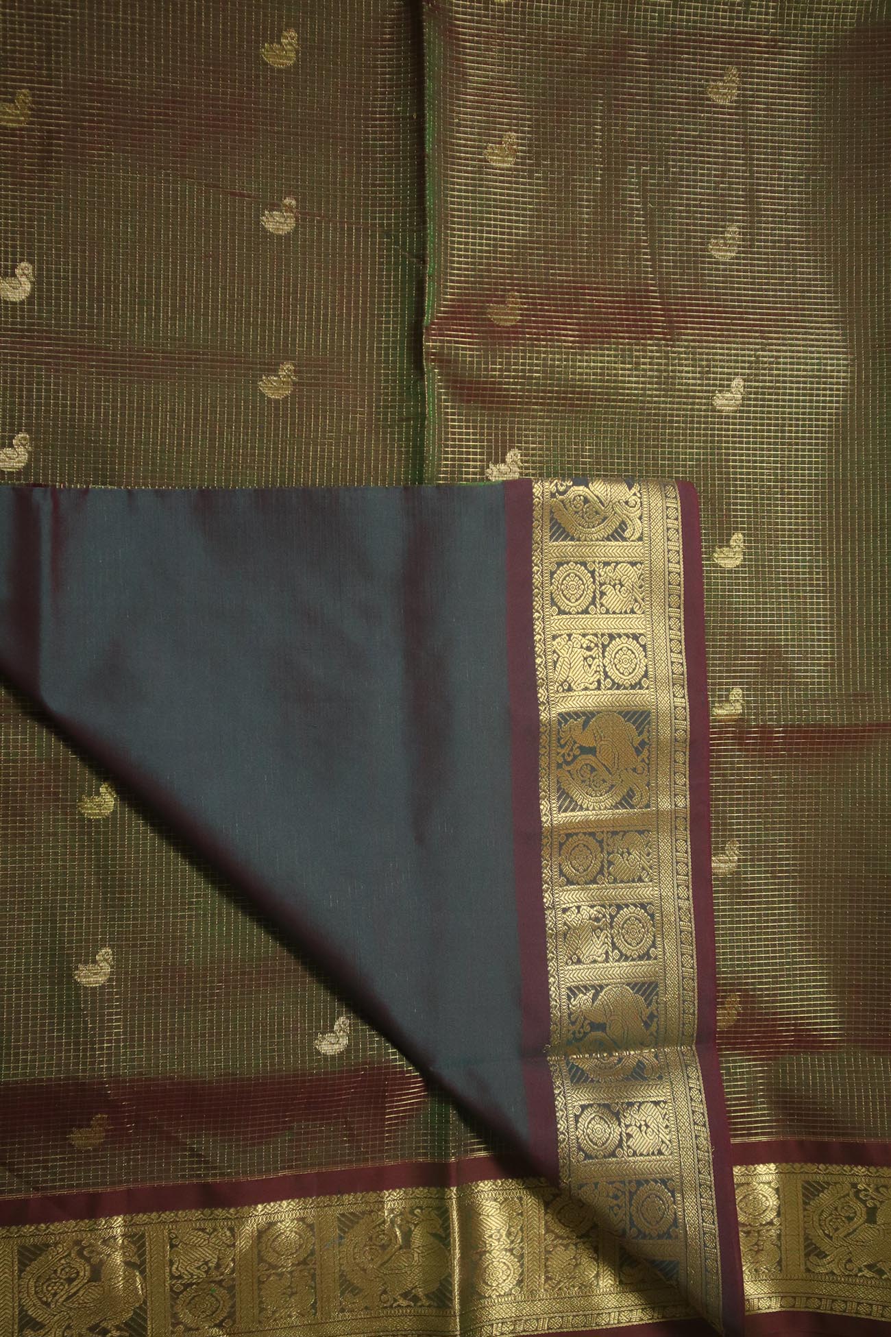 olive-drab-checked-cotton-silk-sarees-sc002425-c