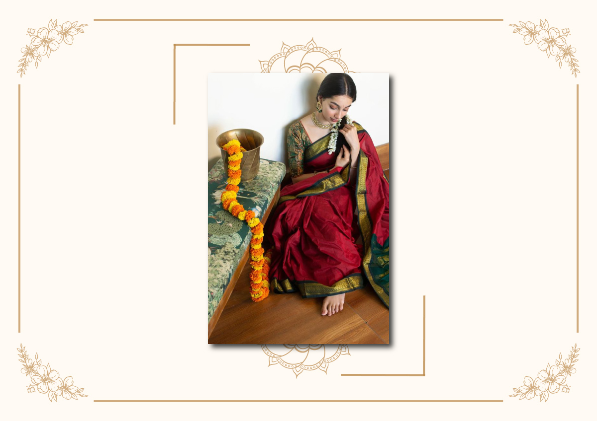Pongal Special Cream woven linen saree with blouse - Samvegi Creation -  4270195