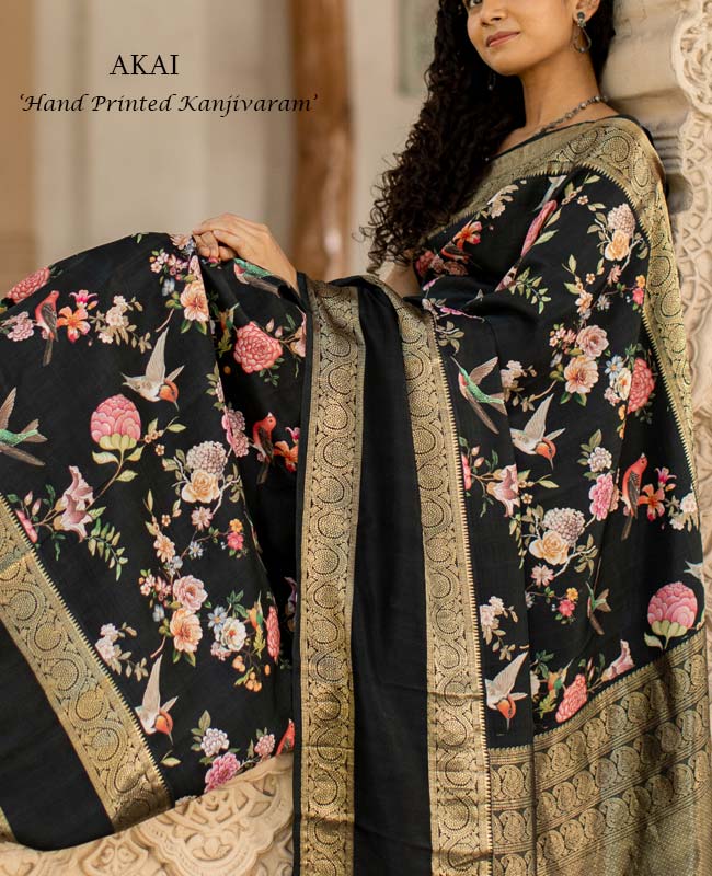 signature Christian bridal cream saree in net with floral lace work –  Kavani Bridal Wear