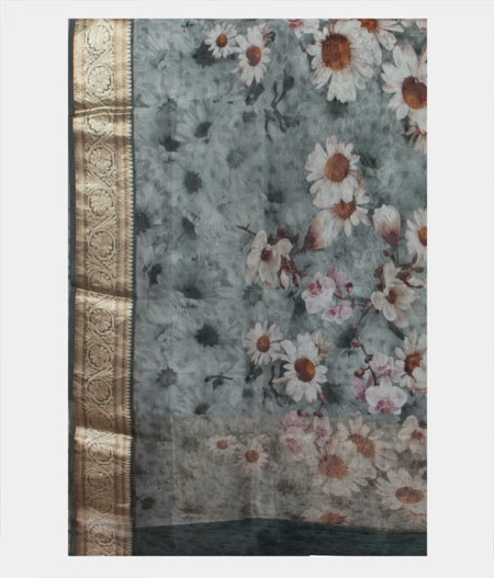 Green Kora Organza Printed Saree T1448654