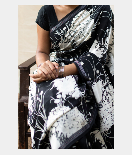 Black Printed Silk Saree T150791 (B)2