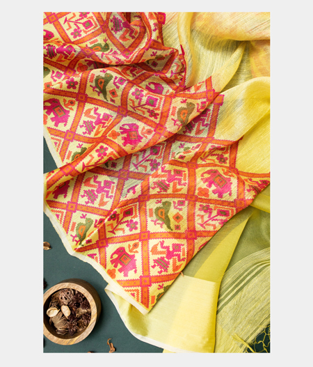 Yellow Tussar Printed Saree T162833-image