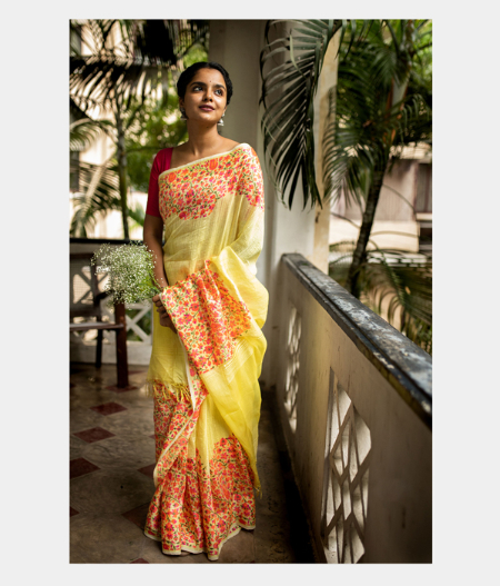 Yellow Tussar Printed Saree T167642-image