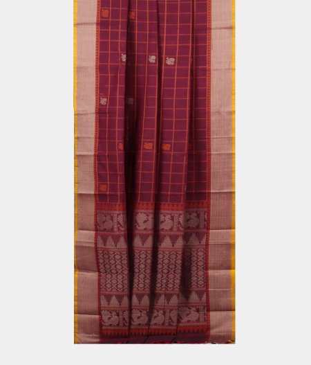 Maroon Kanchi Handwoven Cotton Saree T1788822