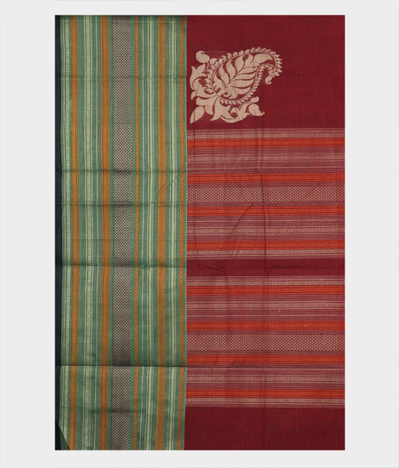 Maroon Kanchi Handwoven Cotton Saree T1789144