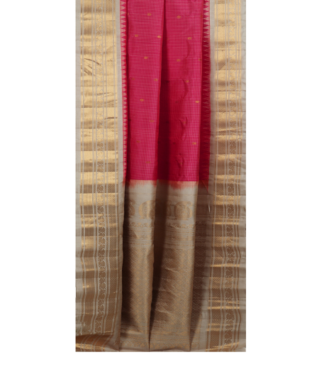 Reddish Pink Gadwal Silk Saree T1878782