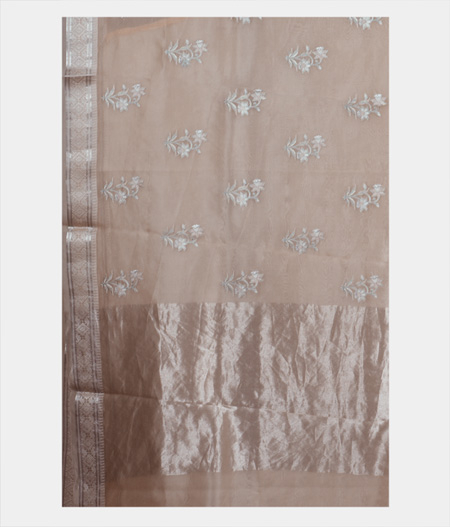 Cream Organza Embroidery Saree T1838034