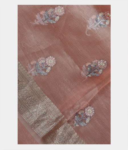 Peach Organza Embroidery Saree T160260-image