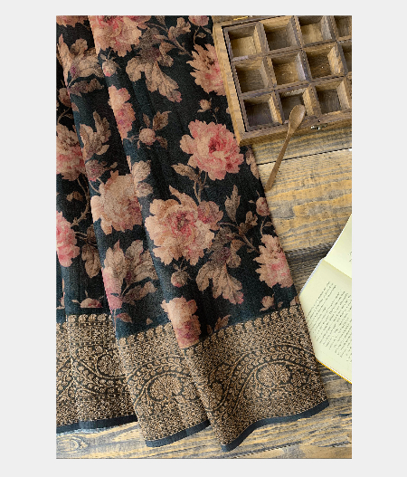 Black Tussar Printed Saree T168731-image