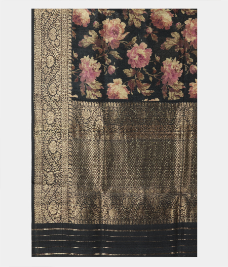 Black Tussar Printed Saree T1687314