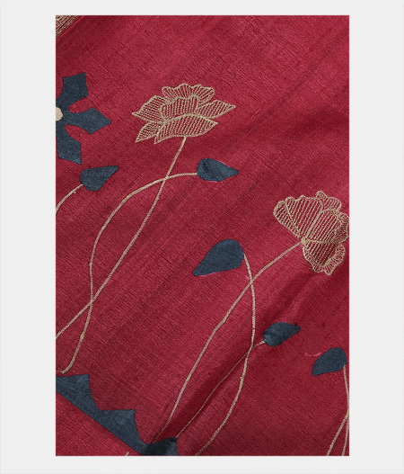 Maroon Tussar Embroidery Saree T187363-image