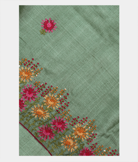 Green Tussar Embroidery Saree T187677-image
