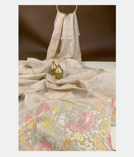 Beige Tussar Embroidery Saree T181233-image