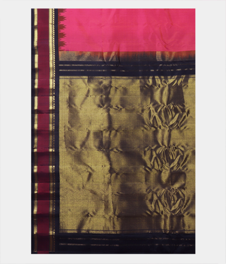 Orangish Pink Gadwal Silk Saree T1878584