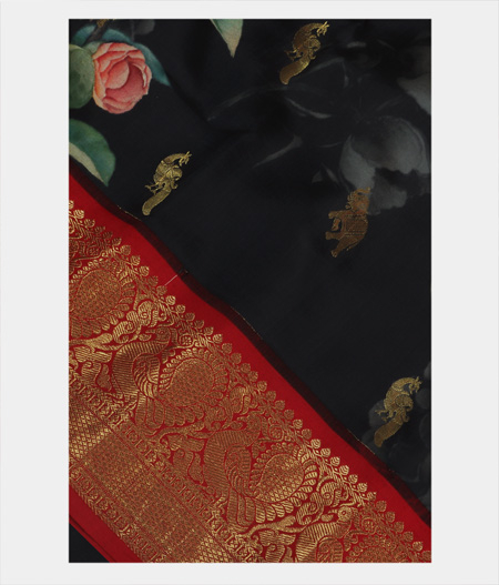 Black Printed Soft Silk Saree T187571-image