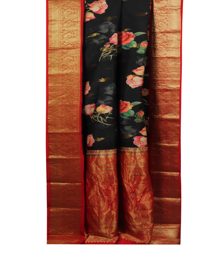 Black Printed Soft Silk Saree T1875712