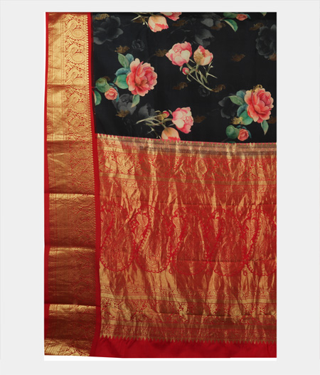 Black Printed Soft Silk Saree T1875714