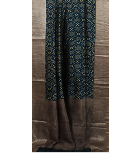 Blue Tussar Printed Saree T1507212
