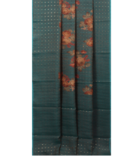 Bluish Green Tussar Printed Saree T1871952