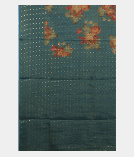 Bluish Green Tussar Printed Saree T1871954