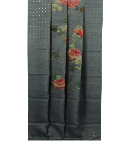 Grey Tussar Printed Saree T1871942