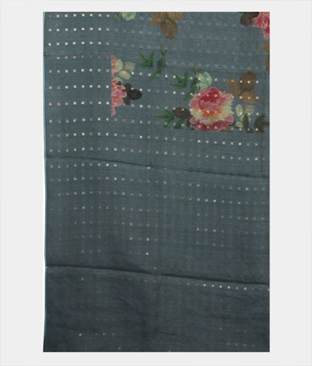 Grey Tussar Printed Saree T1871944