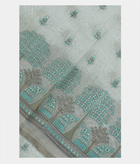 White Chanderi Cotton Embroidery Saree T145098-image