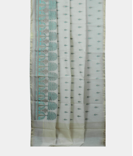 White Chanderi Cotton Embroidery Saree T1450982