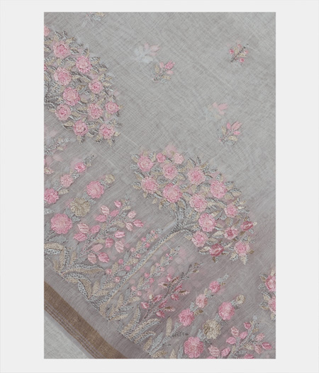 White Chanderi Cotton Embroidery Saree T161684-image
