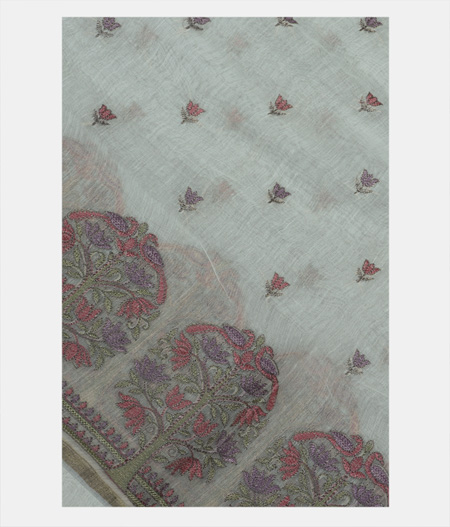 White Chanderi Cotton Embroidery Saree T145096-image