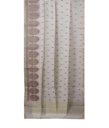 White Chanderi Cotton Embroidery Saree T1450962
