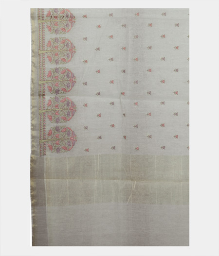 White Chanderi Cotton Embroidery Saree T1450964