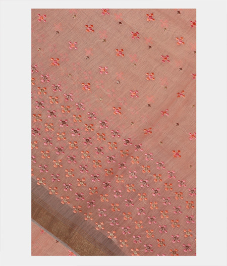 Peach Chanderi Cotton Embroidery Saree T161704-image