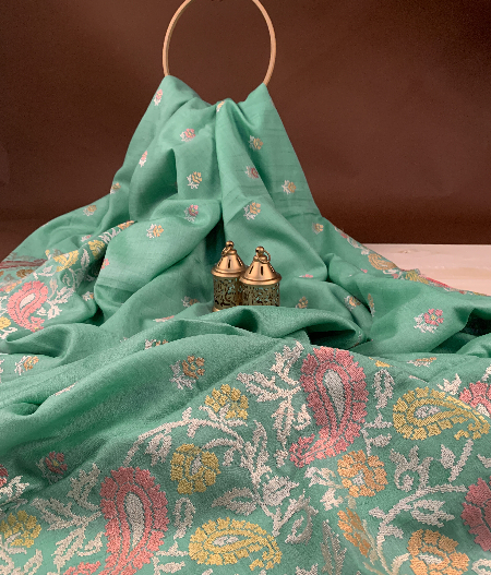 Green Tussar Embroidery Saree T181234-image