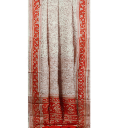 Off White Tussar Printed Saree T1670412