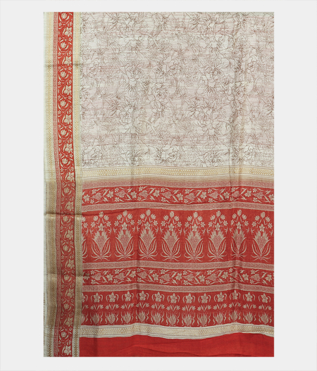Off White Tussar Printed Saree T1670414